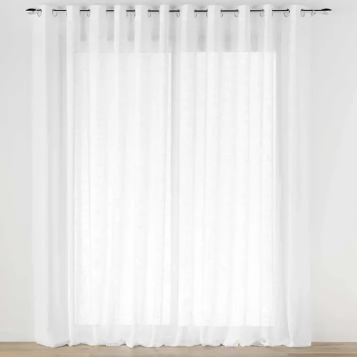 Grand Voilage à Oeillets Blanc Effet Lin Tissé