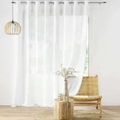 Grand Voilage à Oeillets Blanc Effet Lin Tissé