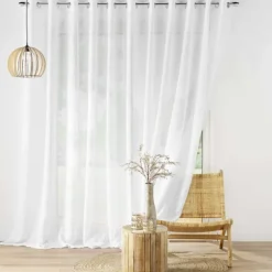 Grand Voilage à Oeillets Blanc Effet Lin Tissé
