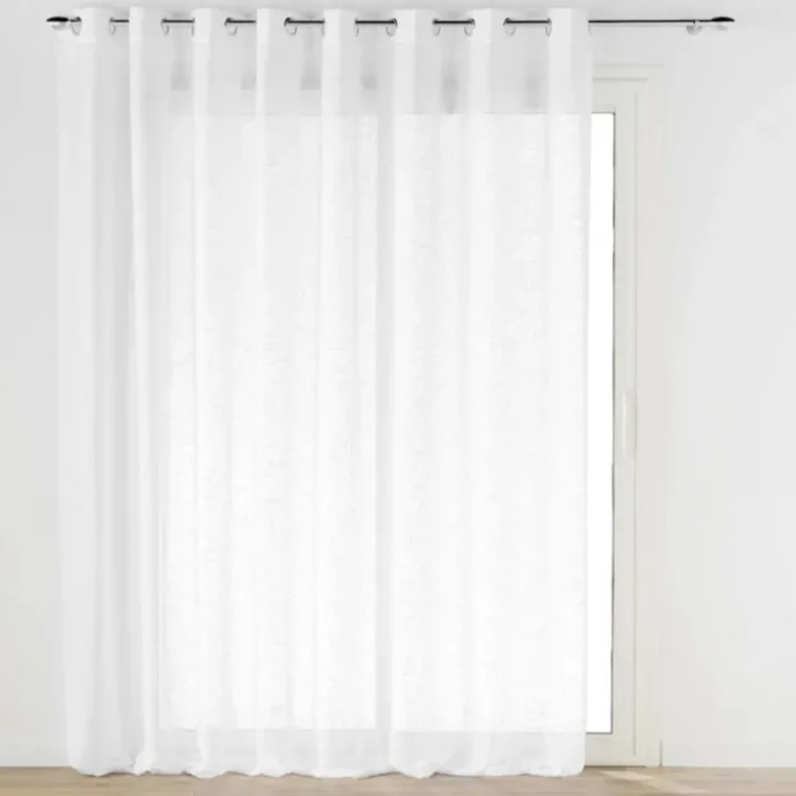 Grand Voilage à Oeillets Blanc Effet Lin Tissé