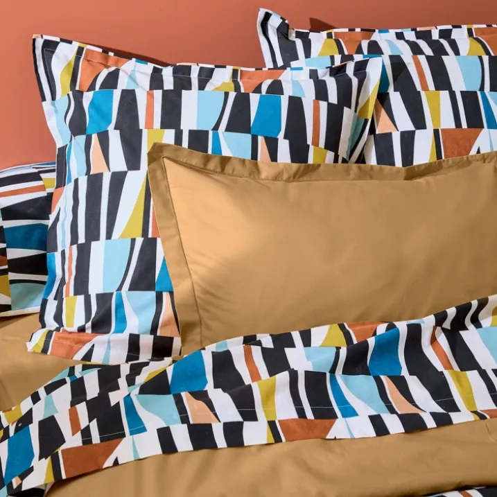 Housse de couette coton géométrique réversible uni