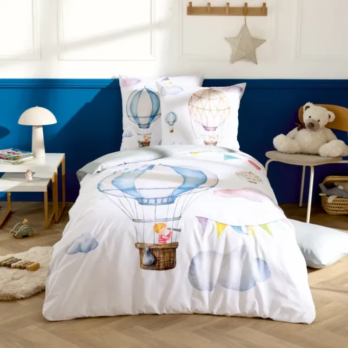 Housse de couette enfant percale de coton montgolfière
