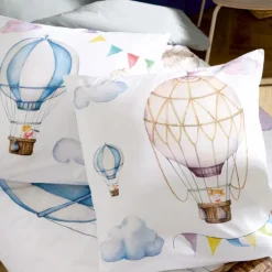 Housse de couette enfant percale de coton montgolfière