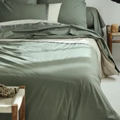Housse de couette en percale de coton au galon géométrique