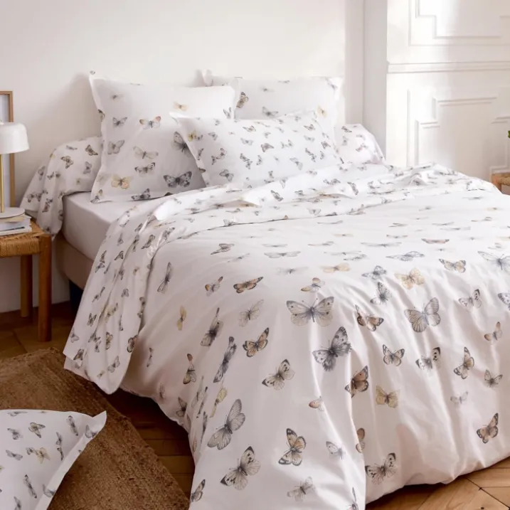 Housse de couette percale de coton 80 fils motif papillons