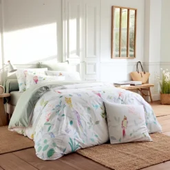 Housse de couette percale de coton 80 fils oiseaux