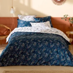 Housse de couette satin de coton 110 fils motif floral
