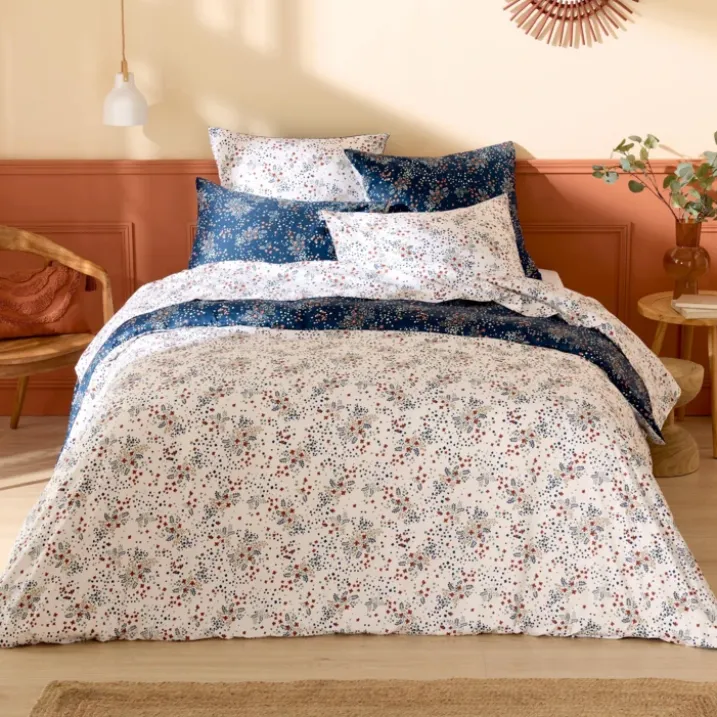 Housse de couette satin de coton 110 fils motif floral