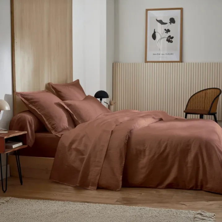 Housse de couette satin de coton rayures ton sur ton