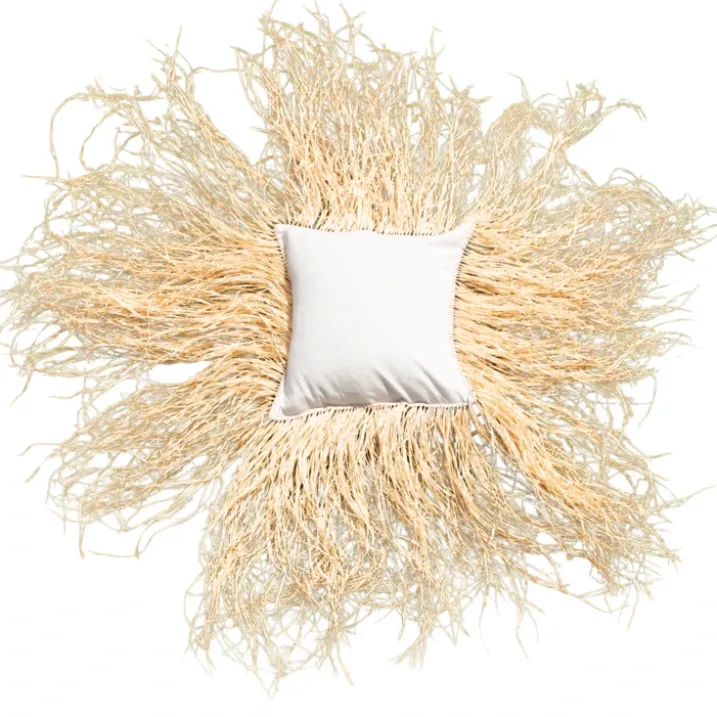 Housse de coussin déco avec franges en raphia