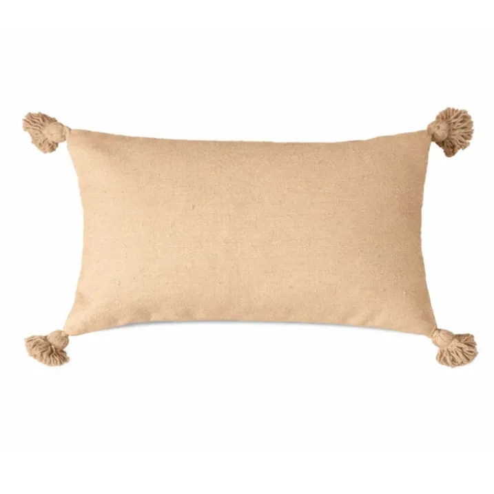 Housse de coussin en laine à pompons