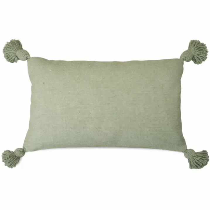 Housse de coussin en laine à pompons