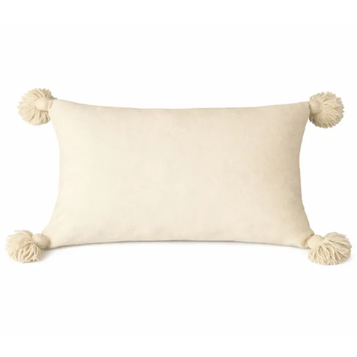 Housse de coussin en laine à pompons