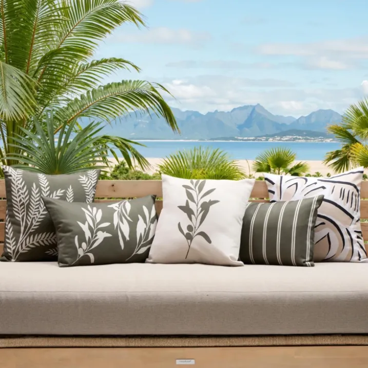 Housse de coussin extérieur motif végétal