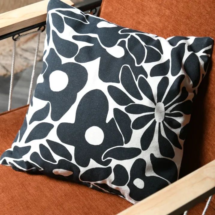 Housse de coussin imprimée graphique en coton
