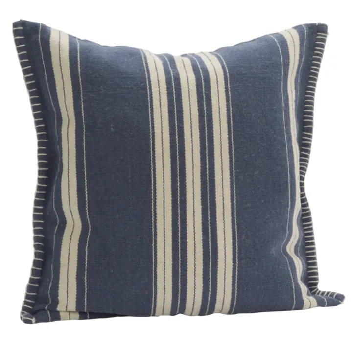 Housse de coussin rayée en coton et jute