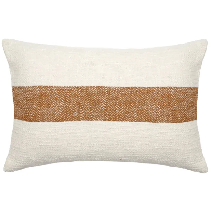 Housse de coussin rectangulaire en chambray à bande centrale