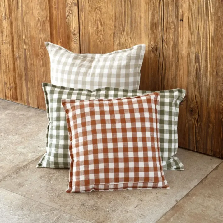 Housse de coussin recto-verso 100% coton rayures et vichy LOURMARIN
