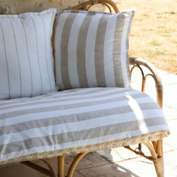Housse de coussin recto-verso 100% coton rayures et vichy LOURMARIN