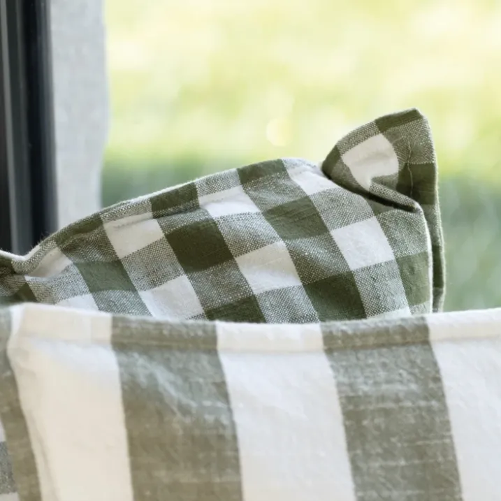 Housse de coussin recto-verso 100% coton rayures et vichy LOURMARIN
