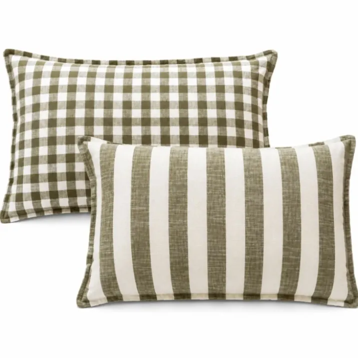 Housse de coussin recto-verso 100% coton rayures et vichy LOURMARIN