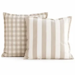 Housse de coussin recto-verso 100% coton rayures et vichy LOURMARIN