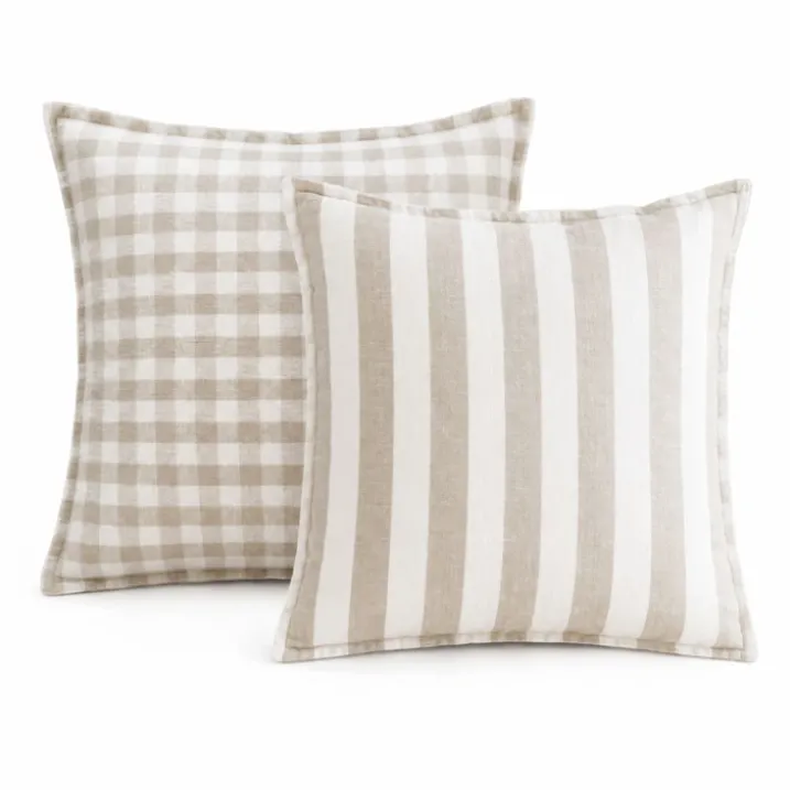 Housse de coussin recto-verso 100% coton rayures et vichy LOURMARIN