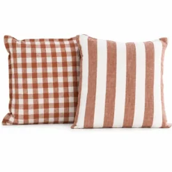 Housse de coussin recto-verso 100% coton rayures et vichy LOURMARIN