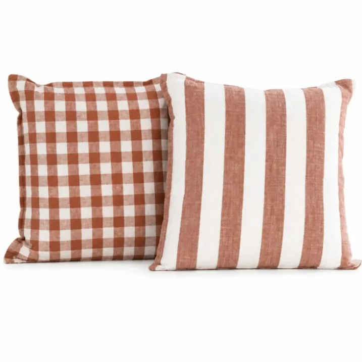 Housse de coussin recto-verso 100% coton rayures et vichy LOURMARIN
