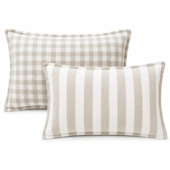 Housse de coussin recto-verso 100% coton rayures et vichy LOURMARIN
