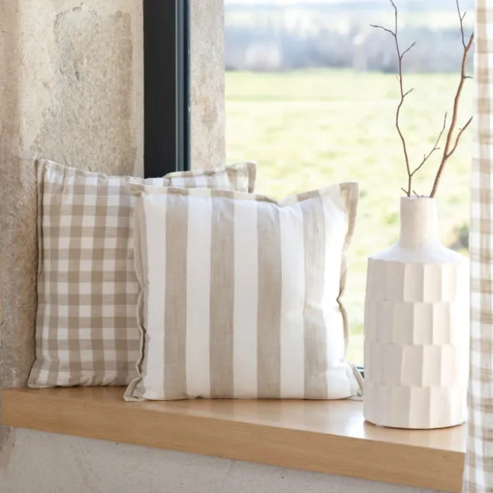 Housse de coussin recto-verso 100% coton rayures et vichy LOURMARIN