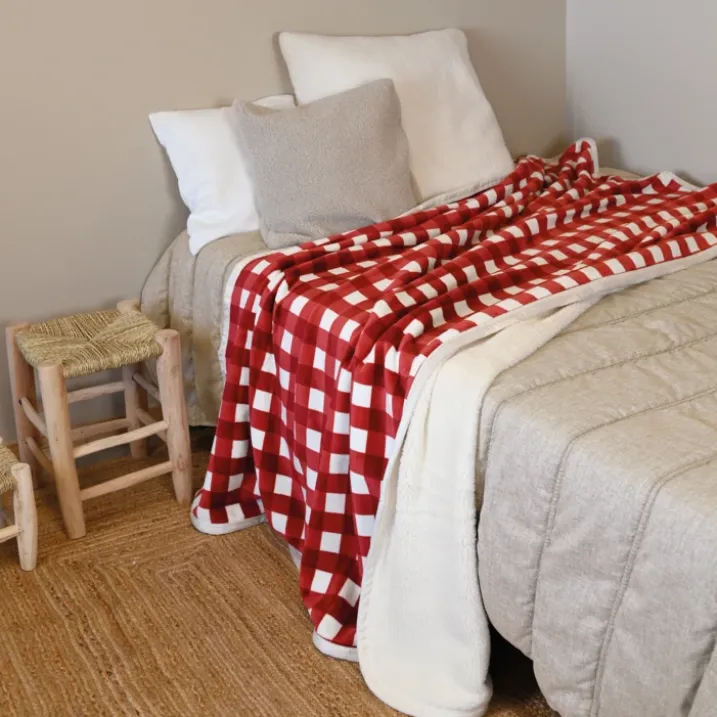 Jeté de canapé et lit motif vichy en polaire