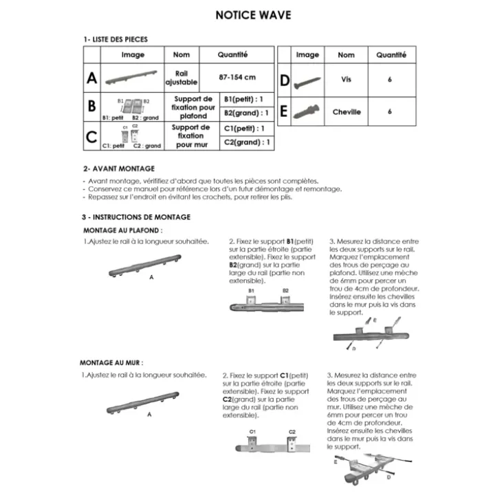 Kit rail extensible + Voilage poly-lin wave