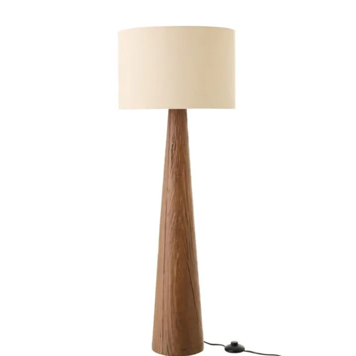 Lampadaire en poterie avec pied effet bois