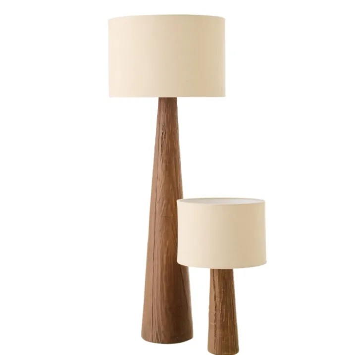 Lampadaire en poterie avec pied effet bois