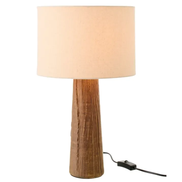 Lampe à poser en poterie avec pied effet bois