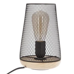 Lampe à poser grille et bois