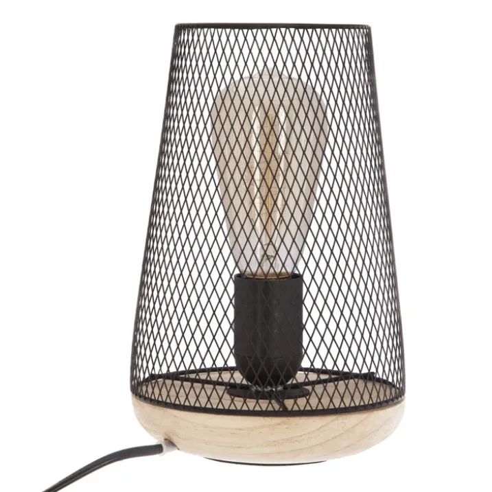 Lampe à poser grille et bois