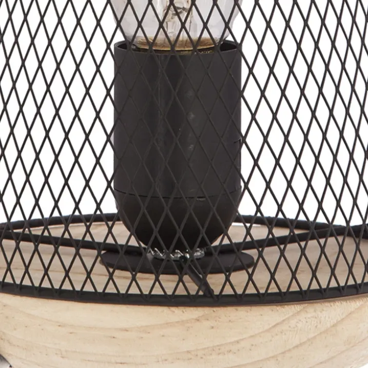 Lampe à poser grille et bois