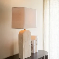 Lampe à poser travertin avec abat-jour tissu