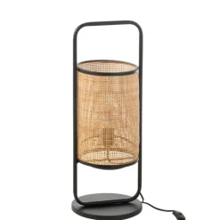 Lampe sur pied en métal et rotin