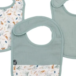 Lot de 3 bavoirs bébé en mousseline motif végétal