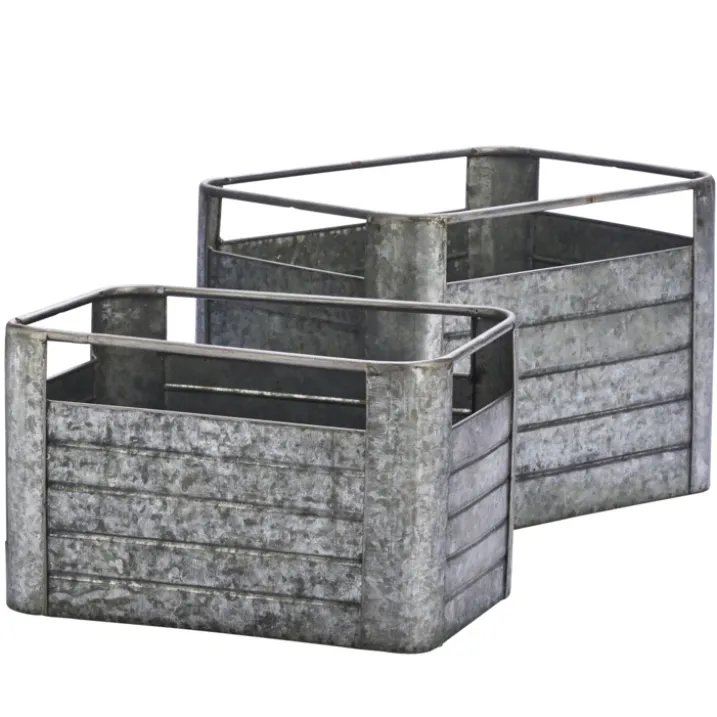 Lot de 2 caisses de rangement en fer galvanisé
