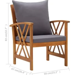 Lot de 2 chaises de jardin en bois avec coussins