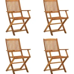 Lot de 4 chaises de jardin pliables en bois avec accoudoirs