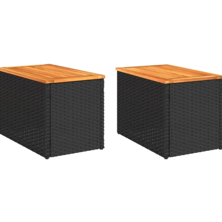 Lot de 2 tables d’appoint de jardin en résine tressée et bois