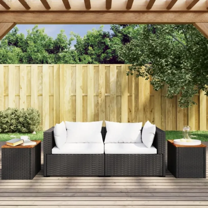 Lot de 2 tables d’appoint de jardin en résine tressée et bois