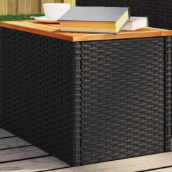 Lot de 2 tables d’appoint de jardin en résine tressée et bois