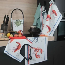 Lot de 3 torchons en coton lavé fruits de mer