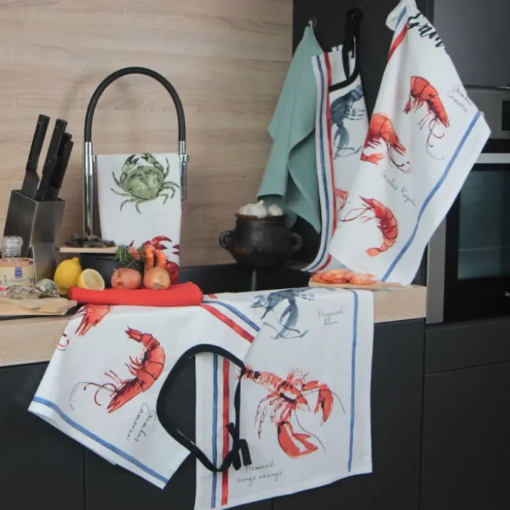 Lot de 3 torchons en coton lavé fruits de mer